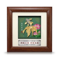 7" x 7" Solid Frame with Printed Background - Gold Plated Pewter Happiness Goldfish
