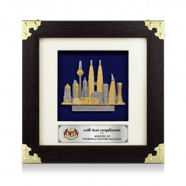 7" x 7" Dark Frame (Gold Border) with Gold Plated Pewter - Kuala Lumpur Landmark