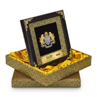 8" x 8" Songket Frame (Royale Gold) with Gold Plated Pewter : Coat of Arms of Malaysia (Jata Negara Logo Malaysia)