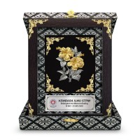 7" x 9" Premium Songket Frame with Gold Plated Pewter (Silver Black) : Bunga Raya 2 Flowers