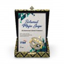 6" x 8" Gold & Black Songket Plaque - Vertical with Gold Plated Pewter Wau Bulan