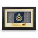 8.5" x 13" VIP Frame with Songket & Gold Plated Pewter - Logo Police Diraja Malaysia (Polis PDRM)