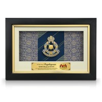 8.5" x 13" VIP Frame with Songket & Gold Plated Pewter - Logo Police Diraja Malaysia (Polis PDRM)