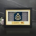 8.5" x 13" VIP Frame with Songket & Gold Plated Pewter - Logo Police Diraja Malaysia (Polis PDRM)