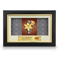 8.5" x 13" VIP Frame with Songket & Gold Plated Pewter - Narcissus Flower