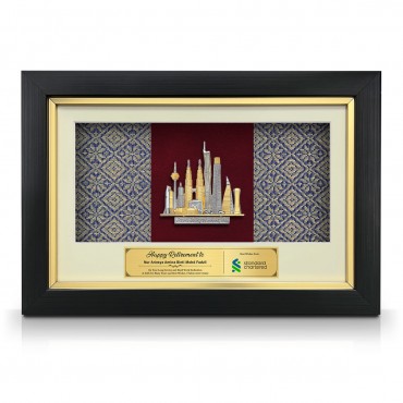 8.5" x 13" VIP Frame with Songket & Gold Plated Pewter - Kuala Lumpur Landmark