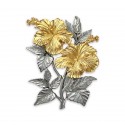 8" x 8" Solid Frame with Gold Plated Pewter - Hibiscus 2 Flowers (Bunga Raya)