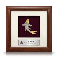 8" x 8" Solid Frame with Gold Plated Pewter - Lucky Koi Fish