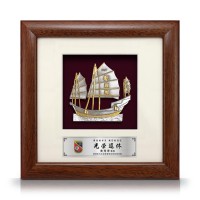 8" x 8" Solid Frame with Gold Plated Pewter - Wealth Ship