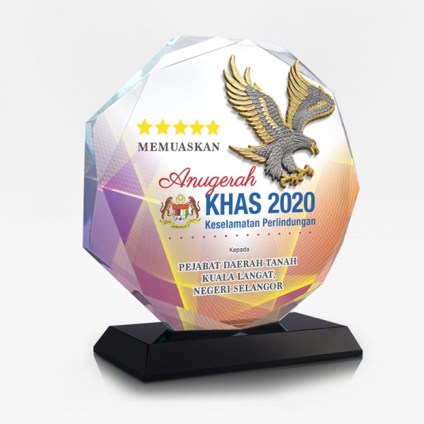 7.4” Crystal Octagon with Gold Plated Pewter - Flying Eagle