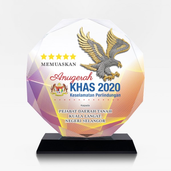 7.4” Crystal Octagon with Gold Plated Pewter - Flying Eagle