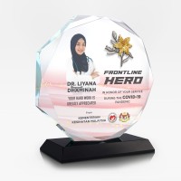 7.4” Crystal Octagon with Gold Plated Pewter - Lily Flower