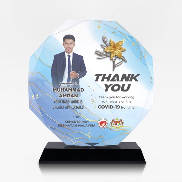 7.4” Crystal Octagon with Gold Plated Pewter - Lily Flower