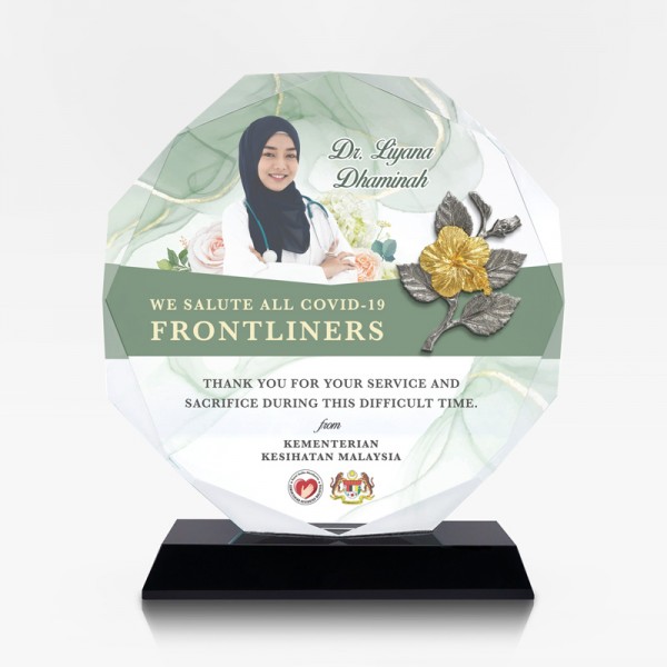 7.4” Crystal Octagon with Gold Plated Pewter - Bunga Raya