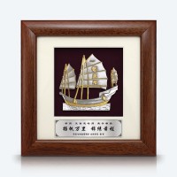 7" x 7" Solid Frame with Gold Plated Pewter - Wealth Ship
