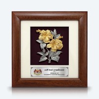 7" x 7" Frame with Gold Plated Pewter - Bunga Raya 2 Flowers (Hibiscus Flower)