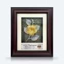 8.5" x 10" Solid Frame with Exclusive Songket Background and Gold Plated Pewter : Bunga Raya (Hibiscus Flower)