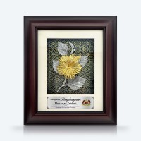 8.5" x 10" Solid Frame with Exclusive Songket Background and Gold Plated Pewter : Bunga Raya (Hibiscus Flower)