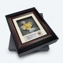 8.5" x 10" Solid Frame with Exclusive Songket Background and Gold Plated Pewter : Bunga Raya (Hibiscus Flower)